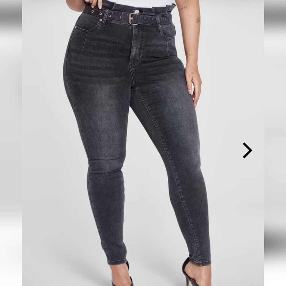 Fashion to Figure Ultra High Rise Paperbag Waist Belted Skinny Jeans size 18 new - Picture 2 of 8